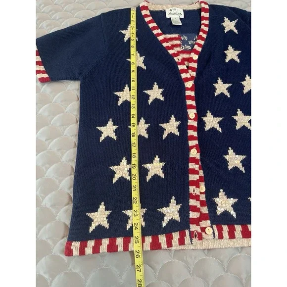 VTG Quacker Factory Blue Sweater American Flag Stars Patriotic Cardigan Sz M - Picture 5 of 7